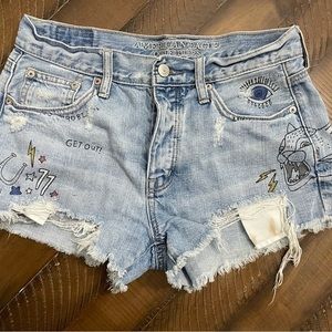 American Eagle Hi-Rise Size 4 Graphiti Shorts Grunge Y2K Summer‎